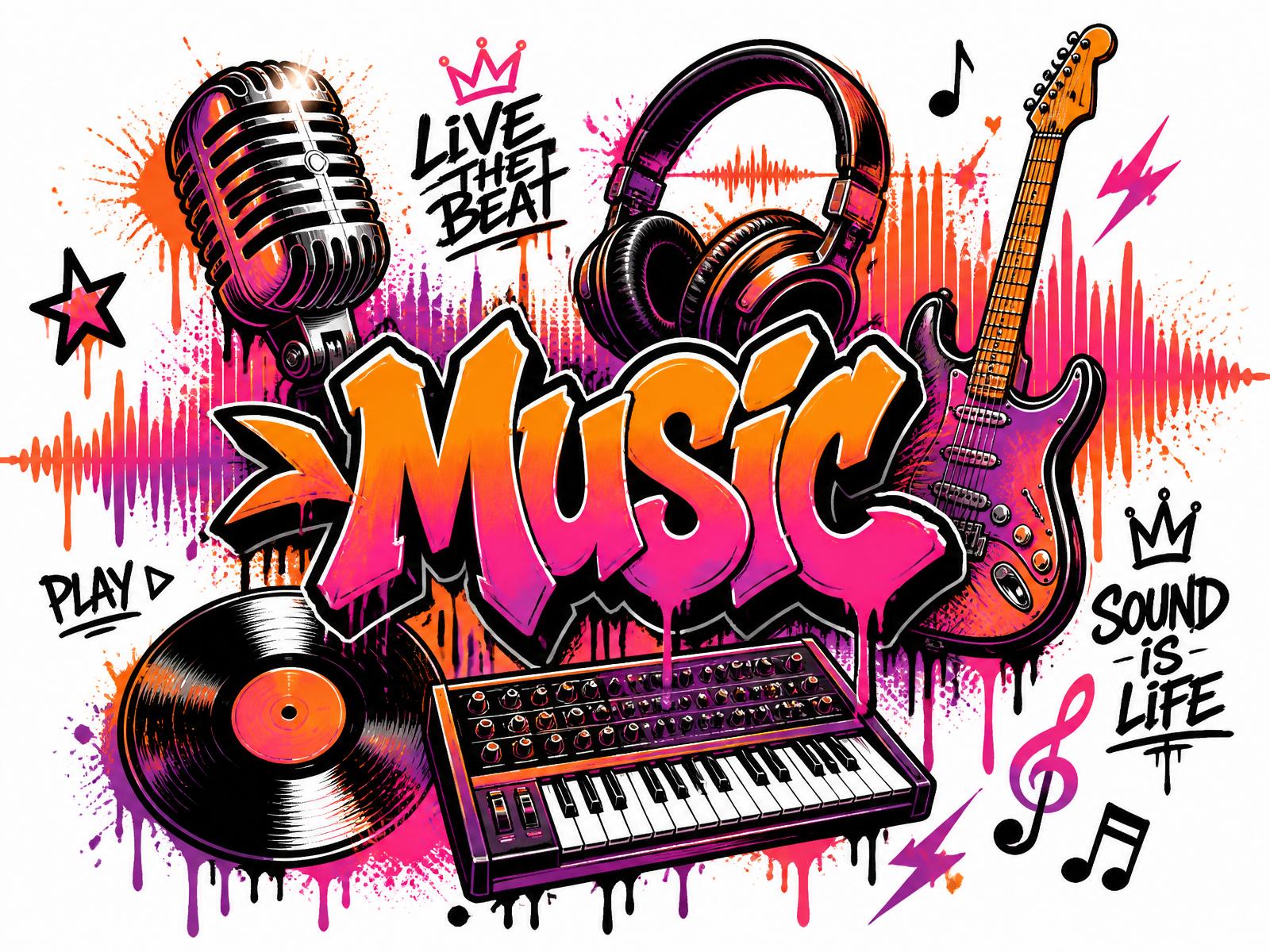 Vibrant graffiti music collage